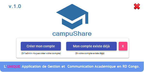 Écran de création/connexion de compte campuShare