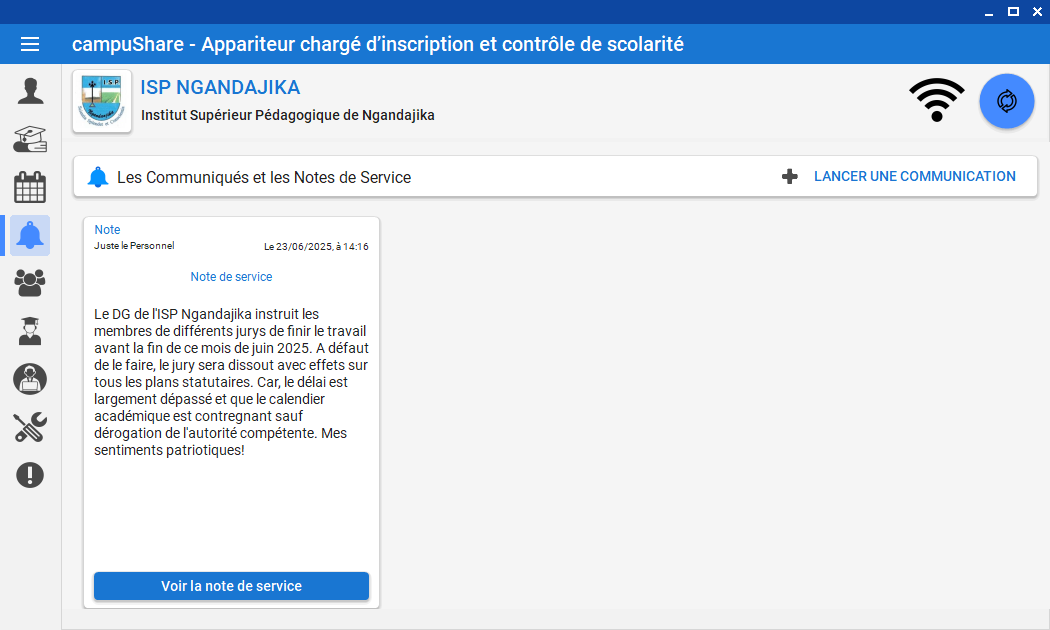 Écran des communiqués et notes de service campuShare