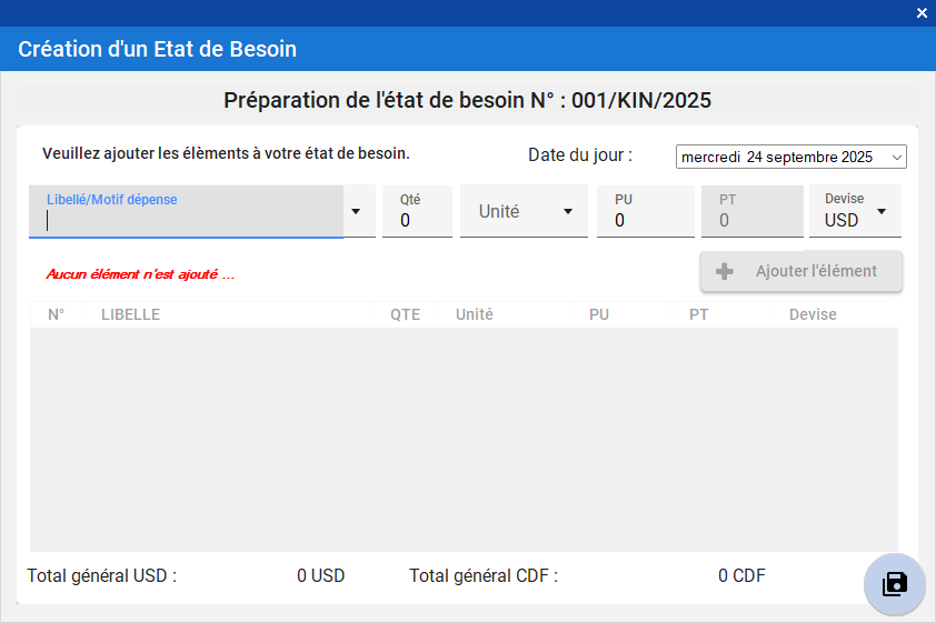 Création d'un État de Besoin dans Freight Manager