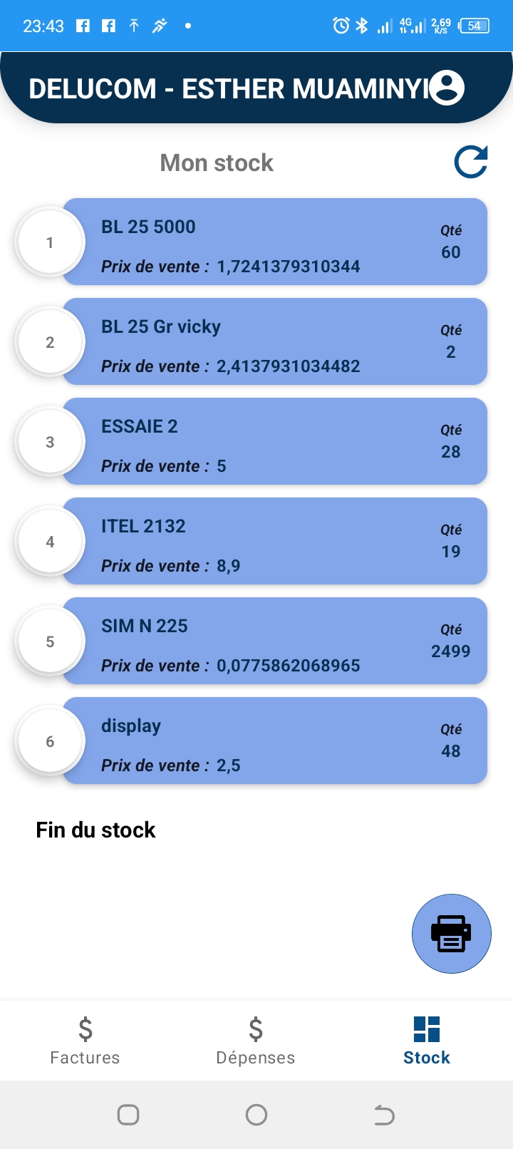 Écran de gestion de stock posApp