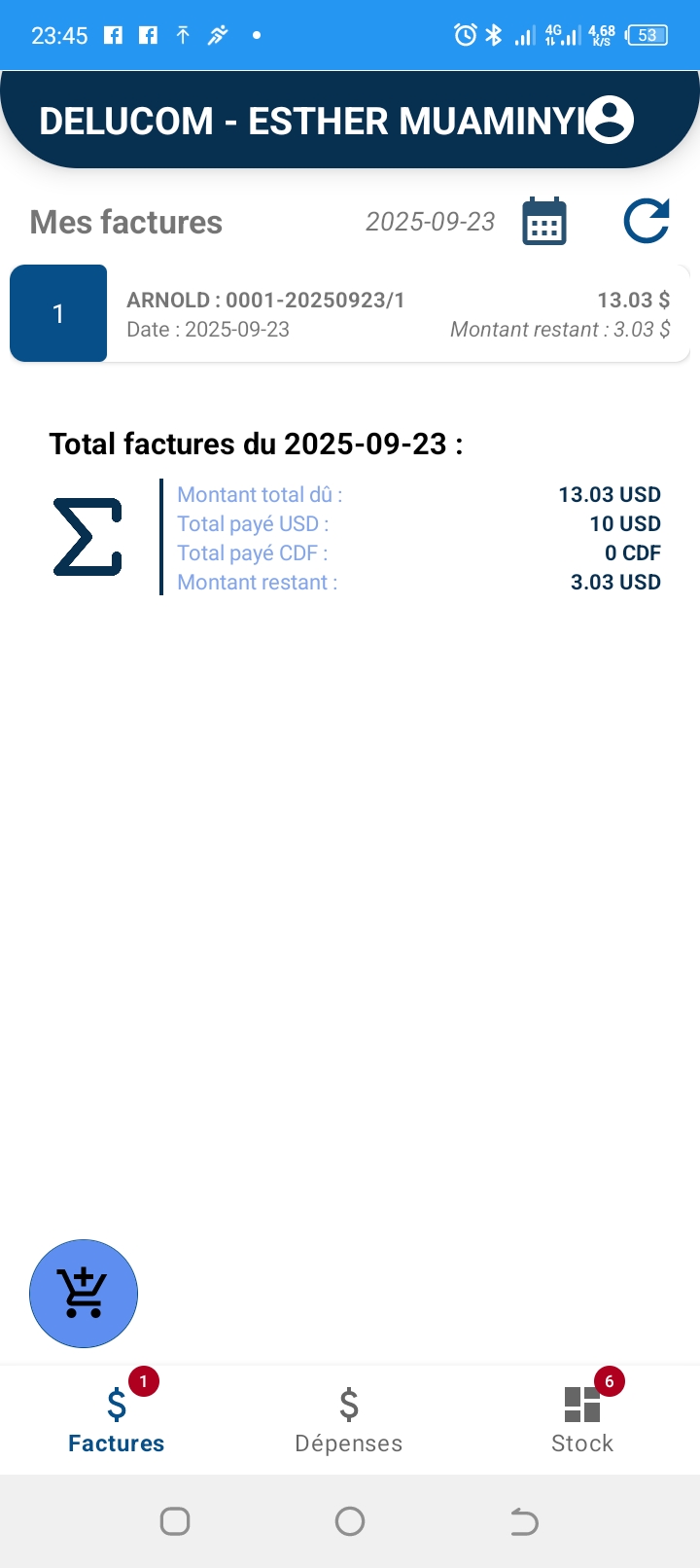 Écran de mes factures posApp