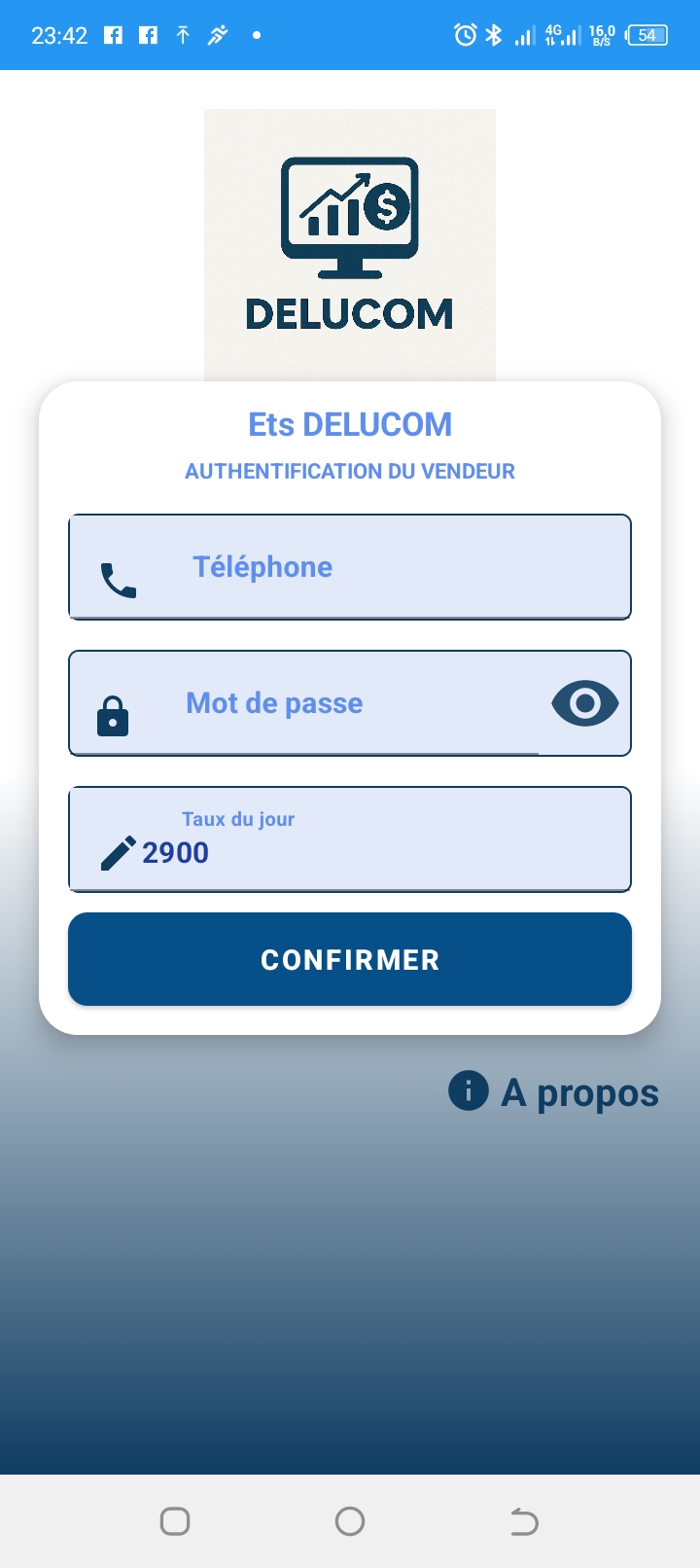 Écran d'authentification de l'application posApp