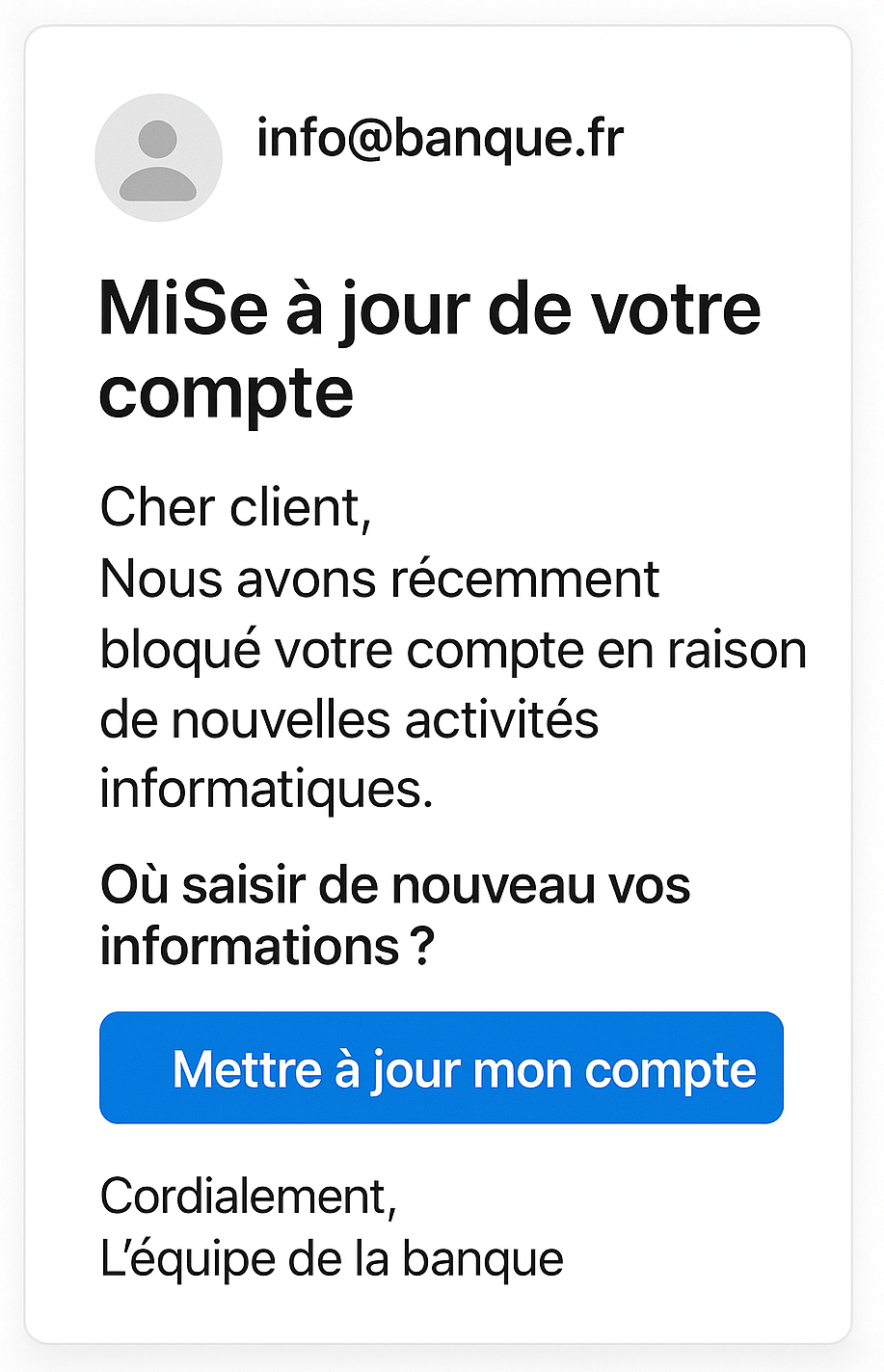 Exemple d'email de Phishing contrefait